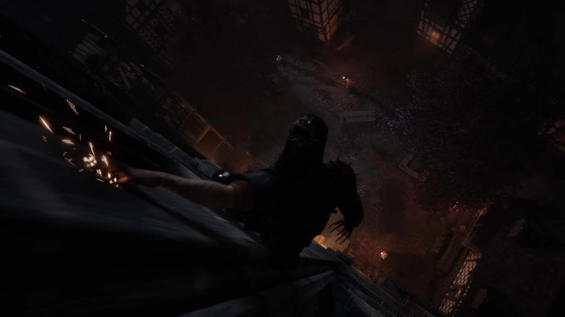 A figure moving through a shadowed interior in The Blood of Dawnwalker