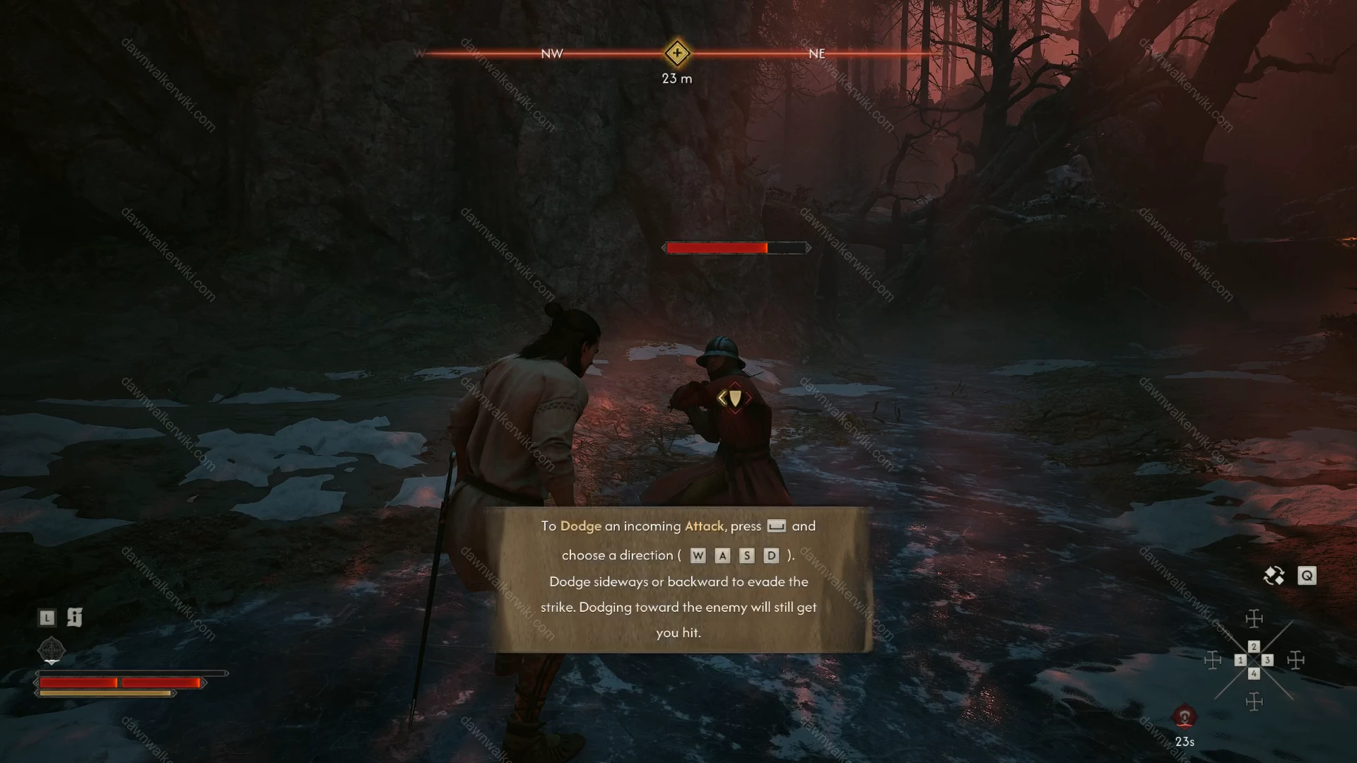 Dodge tutorial showing the Space key and W A S D direction controls