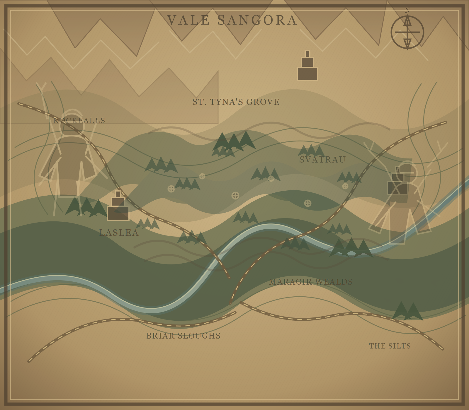 Map of Vale Sangora showing its regions and settlements